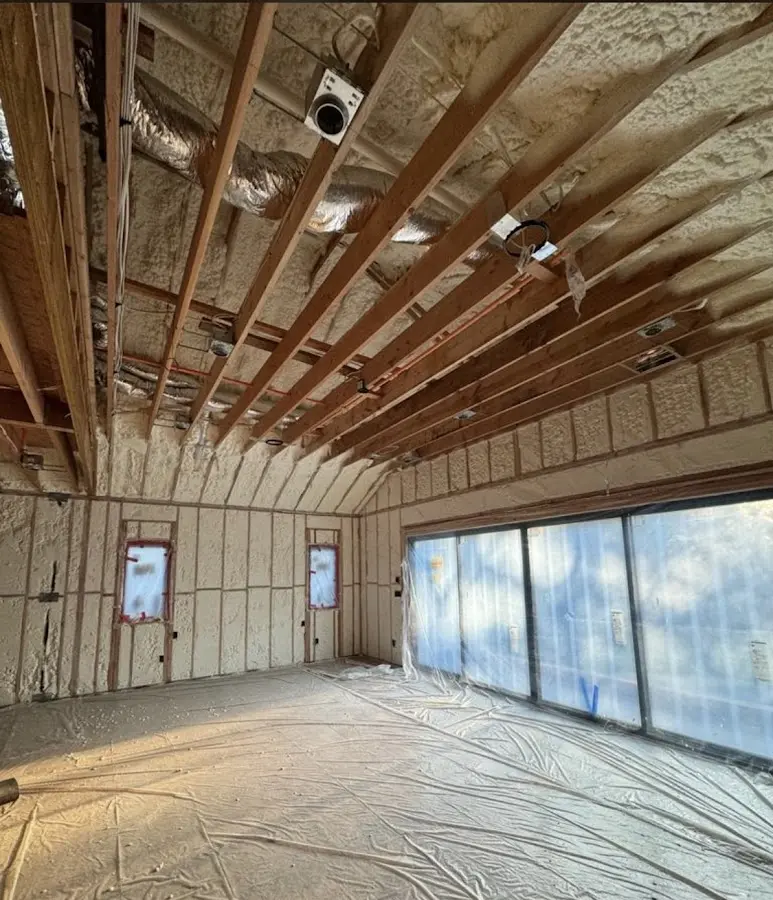 Interior walls and ceiling insulated with spray foam during new construction in Upper Pottsgrove